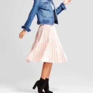 Blush Pink Pleated Velvet Midi Skirt Sz L